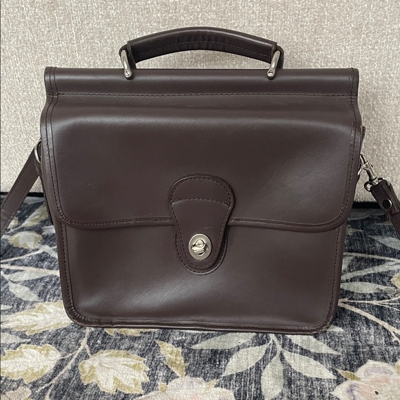 Brown Leather Bag Crossbody Top Handle Silver Accents Like New Flap Turn lock - Picture 2 of 15